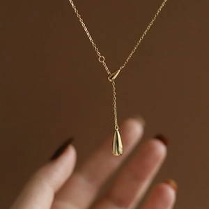 Minimalist Waterdrop Pendants Y-Shape Necklace Titanium Steel 18K Gold Plated Tassel Chain Elegant Jewelry For Women