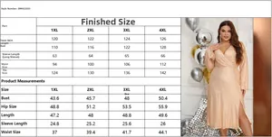 Size chart for plus size champagne sequin party dress with Metric and Imperial units
