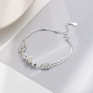 S925 sterling silver multilayer bead bracelet with matte hollow center bead and lobster clasp