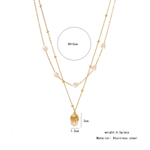 Detailed specs for double-layer stainless steel necklace with faux pearl pendant