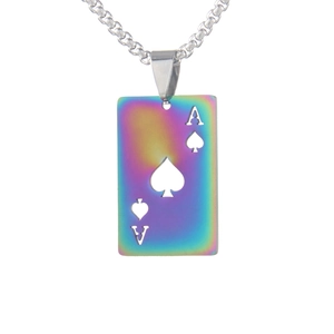 Rainbow stainless steel ace of spades playing card pendant necklace for a creative look