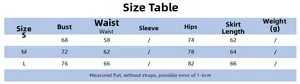 Detailed size chart for sexy strapless printed bodycon dress showing bust and waist