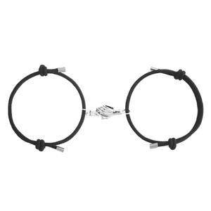 Bracelets magnétiques réglables pour couples avec pendentifs mains en argent et cordon