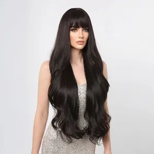 Long Wavy Wig With Bangs Synthetic Heat Resistant Fiber Natural Curly Hair For Women Daily Party Use