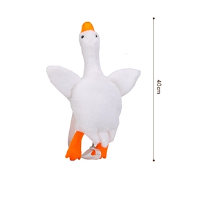 Detail shot of a 40cm cute white goose plush bag featuring soft faux fur and orange beak