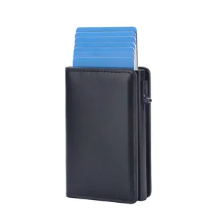 Men's RFID Blocking Pop-up Card Holder PU Leather Slim Wallet Automatic Credit Card Case Anti-degaussing Business Wallet