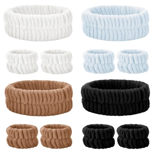 Absorbent microfiber headband and wristband set in four colors for face washing