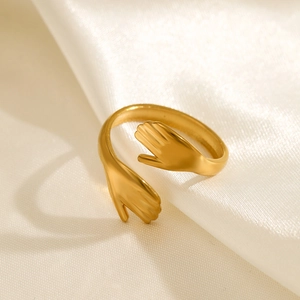 Anello Mani Che Abbracciano Acciaio Inossidabile Placcato Oro 18K Regolabile Aperto Gioielli Moda Regalo Donna