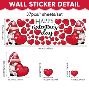 Wandtattoo-Set mit Valentinstag-Zwergen und roten Herzen aus PVC, 37 selbstklebende Aufkleber