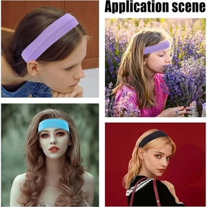 Multiple styles of high elastic yoga headbands shown in various sports application scenes