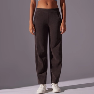 Pantalón de pana gris oscuro para mujer con cintura alta y pernera ancha