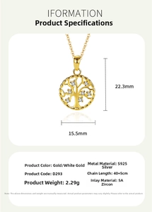 Detailed size specifications of S925 sterling silver tree of life pendant necklace