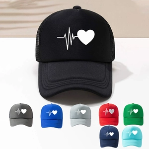Heart Heartbeat EKG Print Trucker Hat Polyester Breathable Mesh Back Baseball Cap Outdoor Casual Summer Headwear