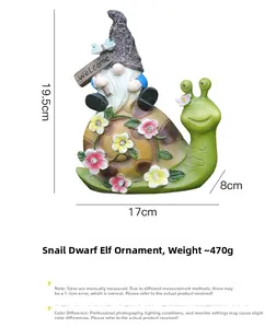 Garden gnome riding snail with welcome sign and dimensions 19.5x17x8cm in resin