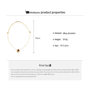 Detail showing 74cm gold alloy chain necklace with red bead pendant and weight specs