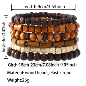 Detailed size specifications for handmade stacked wooden bead elastic bracelets
