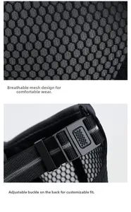 Detail of black mesh baseball cap showing breathable honeycomb fabric and adjustable strap
