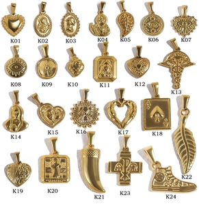 Collection of 24K gold plated stainless steel pendants with diverse vintage patterns