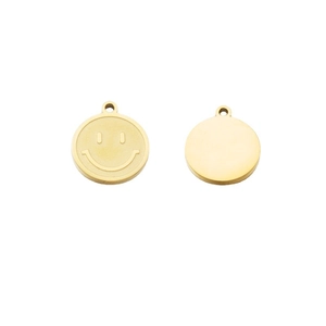 Mirror polished gold stainless steel round smiley face pendants for DIY jewelry making