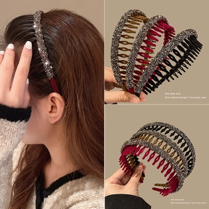 Rhinestone Hair Band Flocking Headband With Teeth Non Slip Sparkling Hair Accessories Elegant Headwear For Women