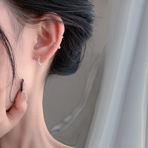 Minimalist S999 sterling silver small hoop earrings with pavé crystals for women