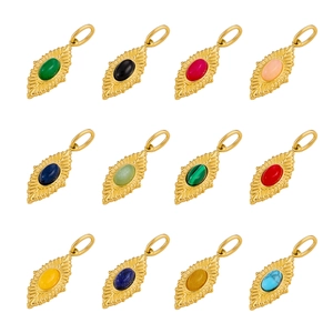 Leaf shaped 18k gold plated stainless steel pendants with various natural stones