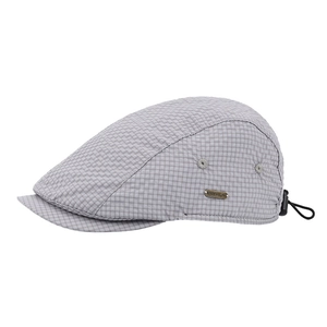 Light gray plaid summer beret hat with adjustable drawstring and metal side detail