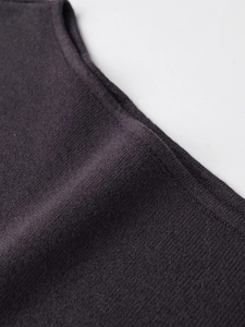 Macro shot of fine ribbed knit fabric texture and high-quality stitching on the neckline