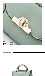 Détail du sac à main vert sauge en cuir grainé avec fermoir doré et dimensions