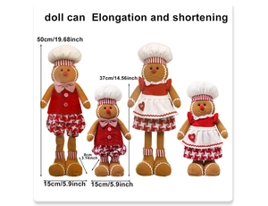Detail view of telescopic gingerbread man dolls showing heights from 37cm to 50cm
