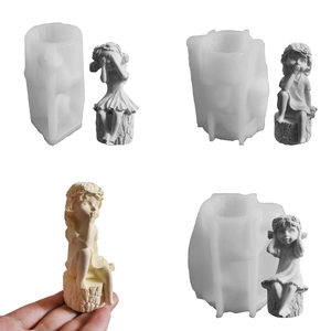 Little Girl Silicone Mold See Hear Speak No Girls Sitting On Stump DIY Handmade Candle Gypsum Resin Plaster Ornament Tool
