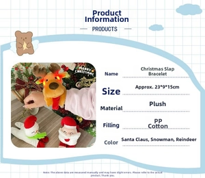 Detailed size specifications for plush Christmas slap bracelets with festive character designs