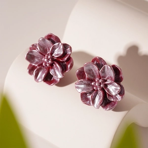Boucles D'oreilles Puces Fleur Résine Alliage Double Couche Avec Tige En Argent Sterling 925 Pour Femmes Vintage