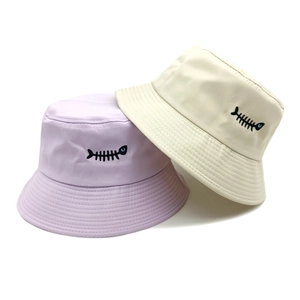 Vintage fishbone embroidered sun hats in lavender and off-white cotton fabric