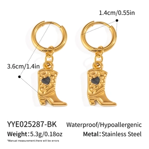 Détails pour boucles d'oreilles bottes de cow-boy en acier inoxydable hypoallergénique