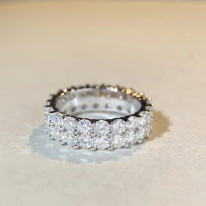 Luxurious S925 sterling silver eternity ring featuring double rows of moissanite stones