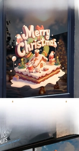 Détail de stickers de Noël statiques avec Père Noël, maison en pain d'épice et sapin