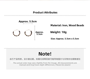 Detailed size specifications for bohemian wooden bead hoop earrings with steel needles