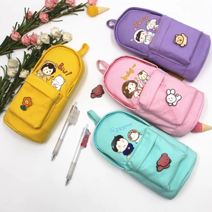 Cute Cartoon Mini Backpack Shape Pencil Case Canvas Large Capacity Stationery Bag With Handle For Students School