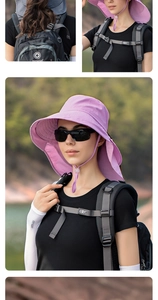 Chapeau de soleil violet clair pour femme avec protège-nuque et cordon réglable extérieur