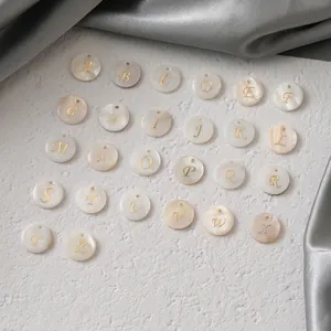 Mother Of Artificial Pearl Round Alphabet Letter Charms Freshwater Shell Gold Initial Pendants For DIY Jewelry Making Elegant Style