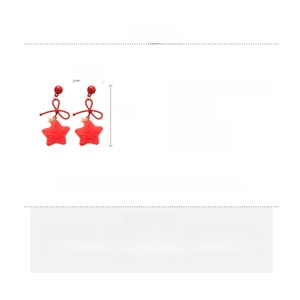 Detailed size and material specifications for red star bow earrings with pearl accents