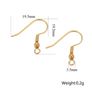 Detailed view of gold plated stainless steel earring hooks with dimensions 19.5mm x 19.5mm