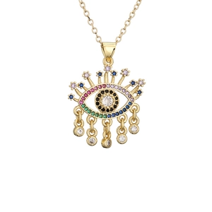 Fashionable gold necklace with colorful zircon micro-set evil eye pendant design