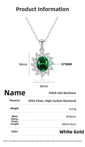 Detail view of S925 silver necklace featuring a 10x8mm oval sea blue synthetic diamond