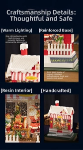 Detail of LED lighted Santa's Workshop music box made of resin and PE materials