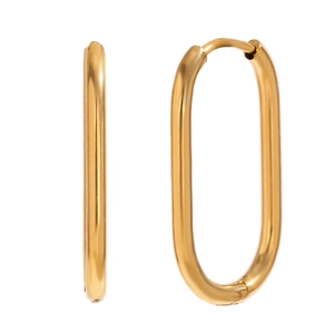 Minimalist U-shaped 18K gold plated stainless steel hoop earrings for women on white background