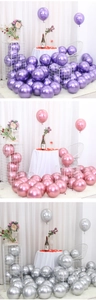 Detail of glossy 10-inch thick latex balloons in purple pink and silver for party decor