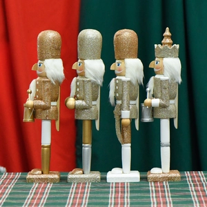 Set of four 30cm glittery wooden nutcracker soldier and king figures for Christmas decor