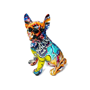 French bulldog resin statue with colorful graffiti pop art design for home decor